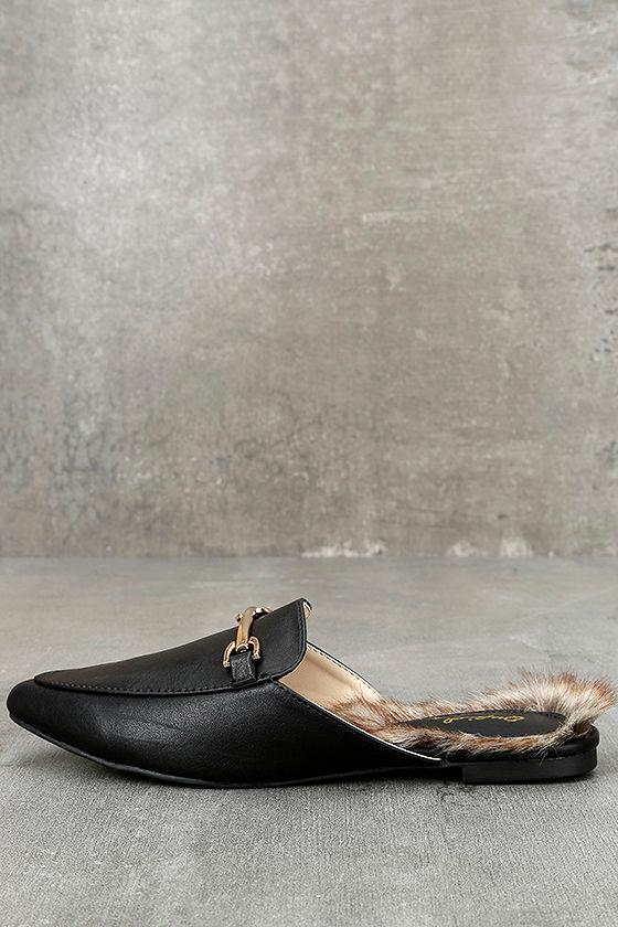 Lulus | Antonia Black Faux Fur Loafer Slides | Size 5.5