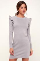 Sweater Weather Dusty Lavender Ruffled Long Sleeve Sweater Dress | Lulus