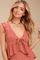 Lucy Love No Clouds Rusty Rose Tie-front Crop Top | Lulus