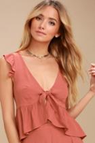 Lucy Love No Clouds Rusty Rose Tie-front Crop Top | Lulus