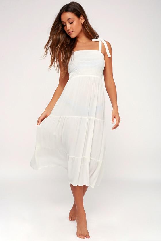 Leoni White Tie-strap Smocked Swim Cover-up | Lulus