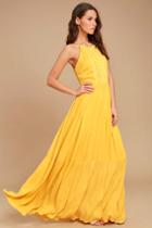 Lulus | For Life Golden Yellow Embroidered Maxi Dress | Size Small | 100% Rayon