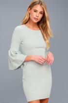 Ethereal Dream Sage Green Pearl Flounce Sleeve Bodycon Dress | Lulus