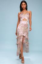Rahi Cali Magnolia Blush Floral Print Silk Cutout Maxi Dress | Lulus