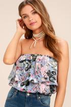 Lulus Move Freely Periwinkle Blue Floral Print Strapless Crop Top