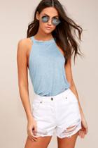 Lulus Cheers To The Weekend Light Blue Striped Tank Top