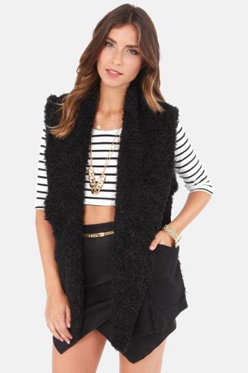 Obey Mojave Black Faux Fur Vest