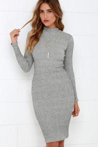 Lulus I Mist You Heather Grey Midi Sweater Dress