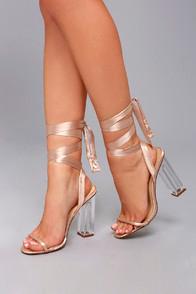 Machi Selena Taupe Lace-up Lucite Heels