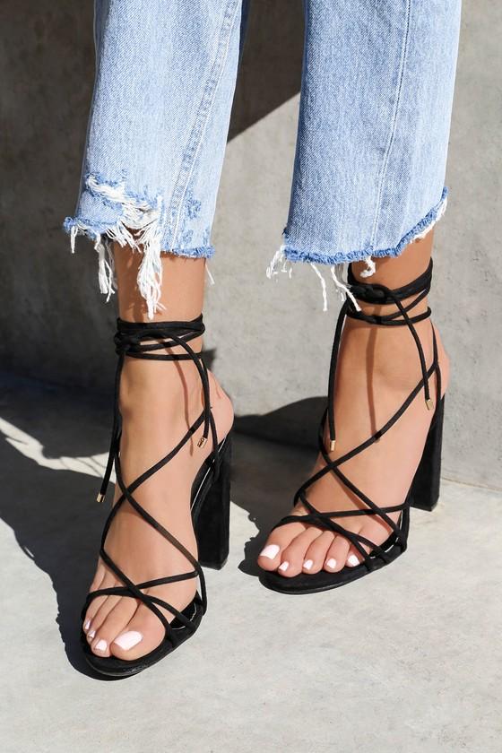 So Me Nene Black Suede Lace-up Heels | Lulus