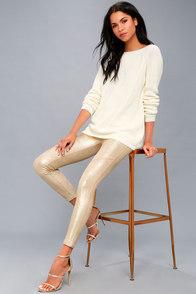 Free People Metallic Gold Vegan Suede Leggings