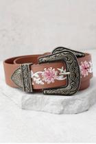 Lulus Wildflower Tale Brown Embroidered Double Buckle Belt