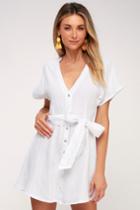 On The Road Deena White Button-up Dress | Lulus