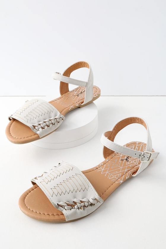Qupid Corby Light Grey Nubuck Flat Sandal Heels | Lulus