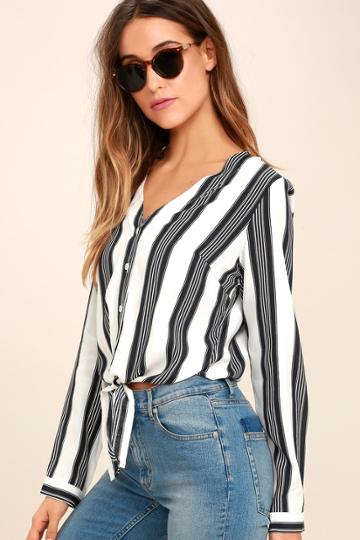 Cole Valley Black And White Striped Top | Lulus
