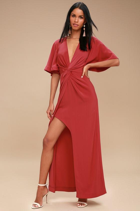Keepsake No Love Washed Red Knotted Maxi Dress | Lulus