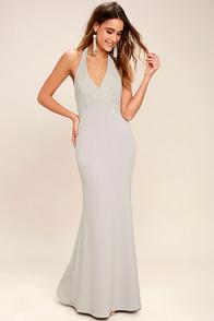 Lulus Love Potion Grey Lace Halter Maxi Dress