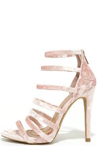 Anne Michelle Ainsley Blush Velvet Caged Heels