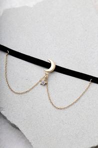 Lulus Shoot For The Stars Black And Gold Choker Necklace