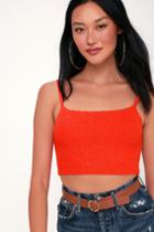 So Fly Coral Red Knit Cropped Tank Top | Lulus