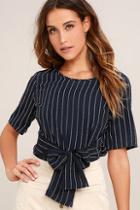 Lulus In My Opinion Navy Blue And White Striped Top