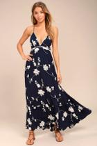 Lulus Winding Vines Navy Blue Embroidered Maxi Dress