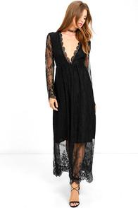Glamorous Twilight Hour Black Lace Maxi Dress