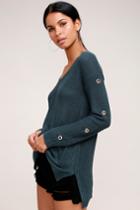 Olive + Oak Tilly Slate Blue Long Sleeve Sweater | Lulus