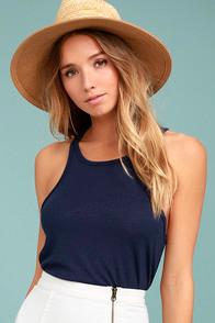 Free People La Nite Navy Blue Tank Top