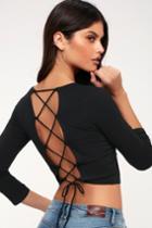 My Favorite Laces Black Long Sleeve Lace-up Crop Top | Lulus