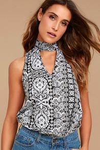Lulus Traveler Black Print Sleeveless Top