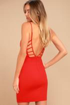Lulus | So Good Coral Red Bodycon Dress | Size Large | 100% Polyester