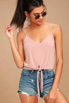 Lulus Dear Heart Blush Pink Tie-front Crop Top