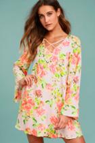 Lulus | In High Spirits Blush Pink Floral Print Shift Dress | Size Small | 100% Polyester