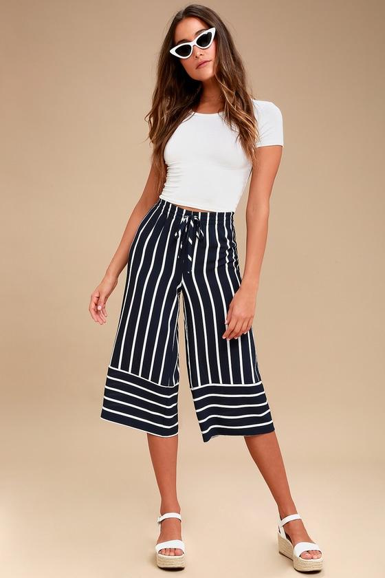 Olive + Oak Tilda Navy Blue Striped Culotte Pants | Lulus