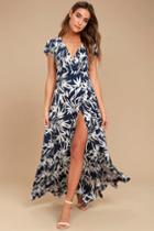 Amuse Society | Provence Navy Blue Print Wrap Maxi Dress | Size X-small | Lulus