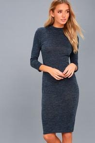 Lulus Modern Marl Navy Blue Bodycon Midi Dress