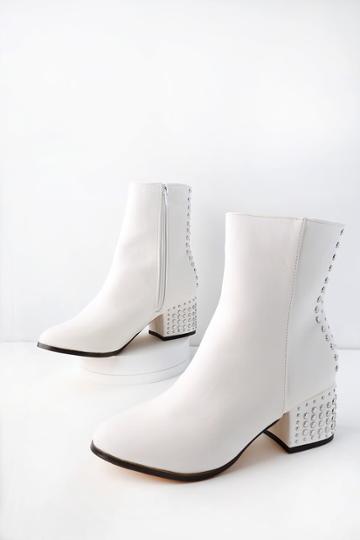 Chase & Chloe Huxley White Studded Mid-calf High Heel Boots | Lulus