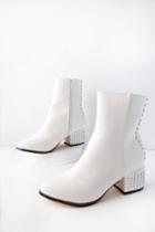 Chase & Chloe Huxley White Studded Mid-calf High Heel Boots | Lulus