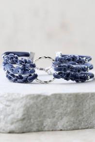 Lulus How I Feel Blue Velvet Bracelet