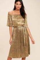 Lulus Wishing Gold Off-the-shoulder Dress