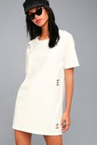 Toben White Distressed T-shirt Dress | Lulus