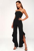 After Midnight Black Strapless Ruffle Leg Jumpsuit | Lulus