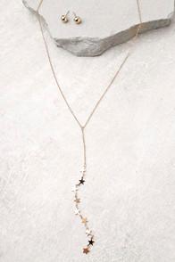 Lulus Evening Sky Gold Star Drop Necklace