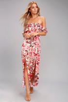 Lucy Love Dream On Pink Floral Print Off-the-shoulder Maxi Dress