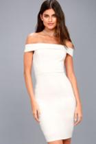 Lulus | Charm And Delight White Off-the-shoulder Bodycon Dress | Size X-small | 100% Polyester