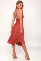 Troulos Rust Red Lace-up Midi Dress | Lulus
