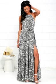 Lulus Marble Mood Grey Print Maxi Dress