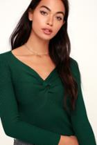 Reseda Hunter Green Knotted Ribbed Long Sleeve Sweater Top | Lulus