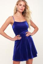 Came To Dance Royal Blue Velvet Skater Dress | Lulus
